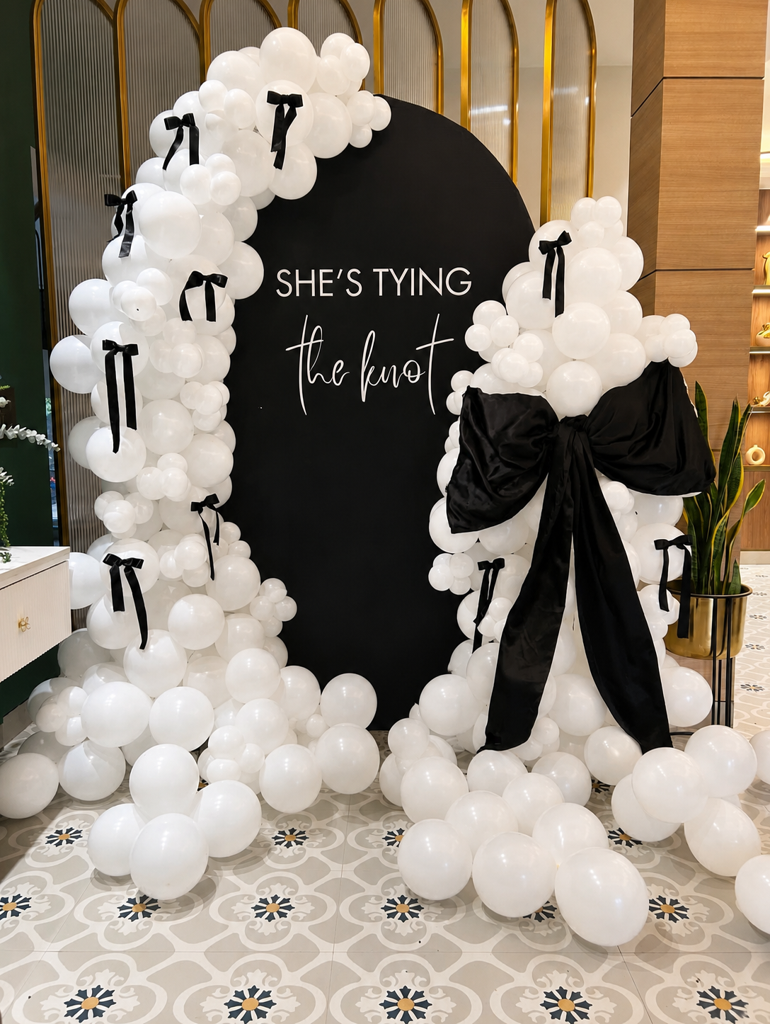 'She's Tying The Knot' Black Bow Backdrop