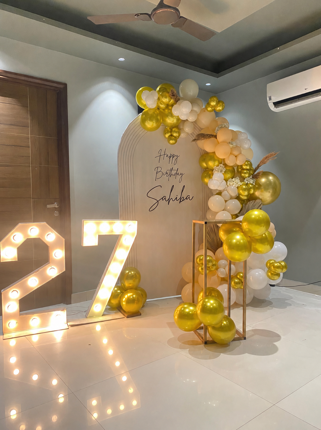 Personalised Beige Arch with Marquee Age