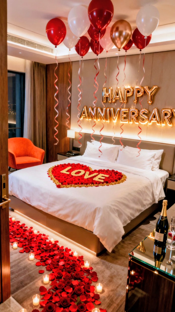 Rose-Gold HAPPY ANNIVERSARY with LOVE Rose Heart