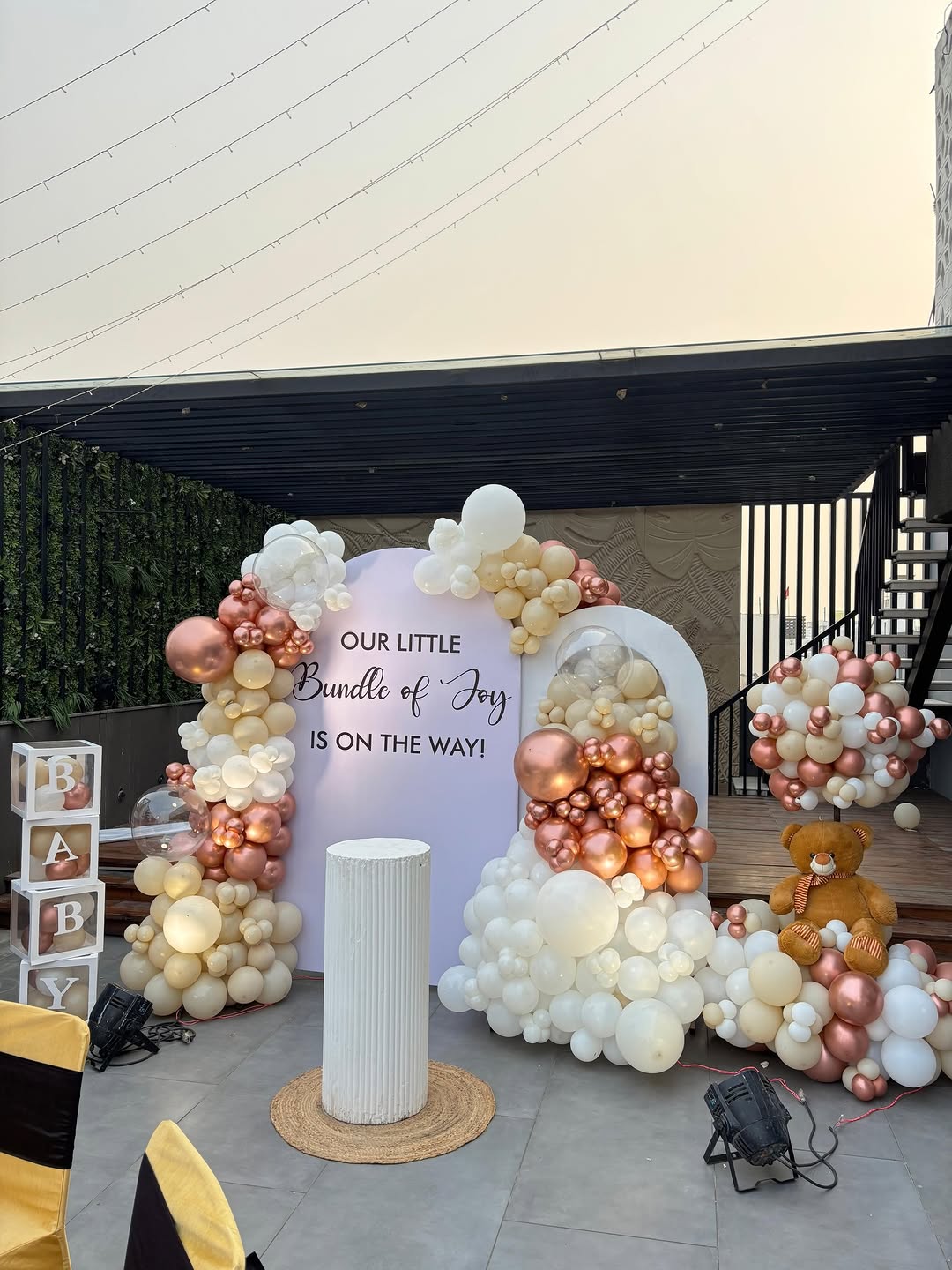'Our Little Bundle of Joy' Rose-Gold Luxury Arch