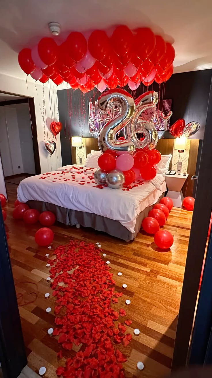Red Ceiling & Silver Number Petal Walkway Room
