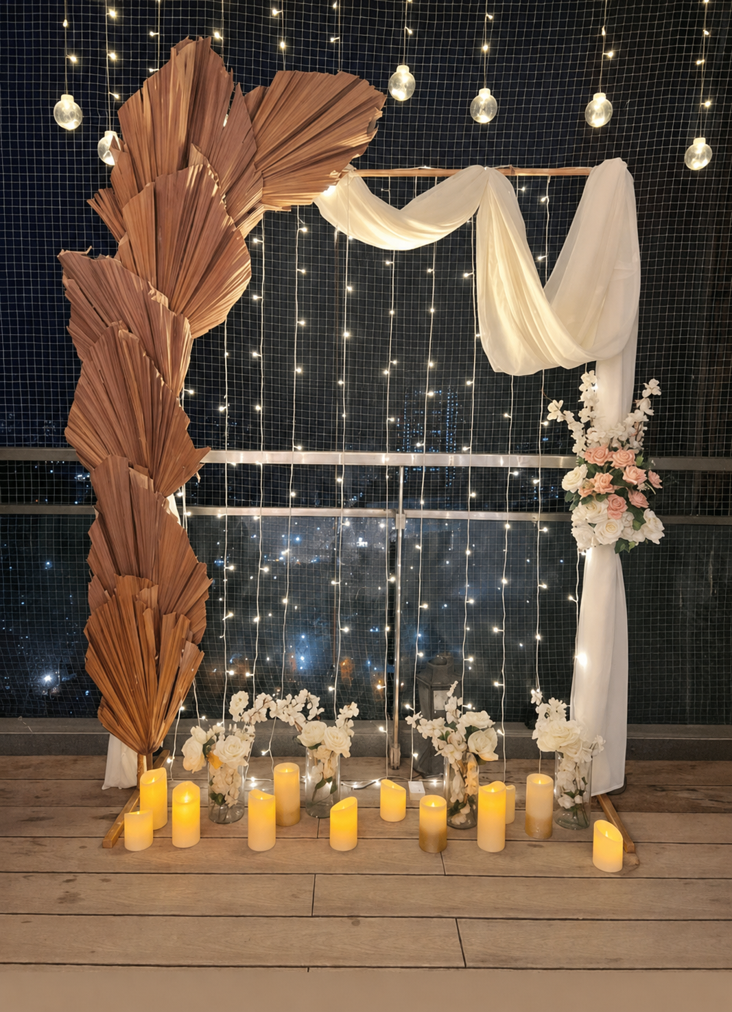 Romantic Candle & Palm Leaf Setup