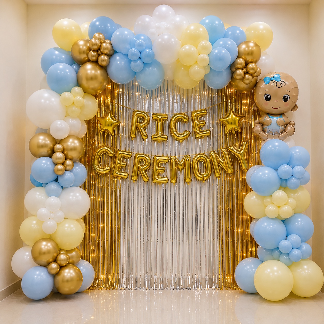 Baby Blue, Yellow & Gold 'Rice Ceremony' Arch
