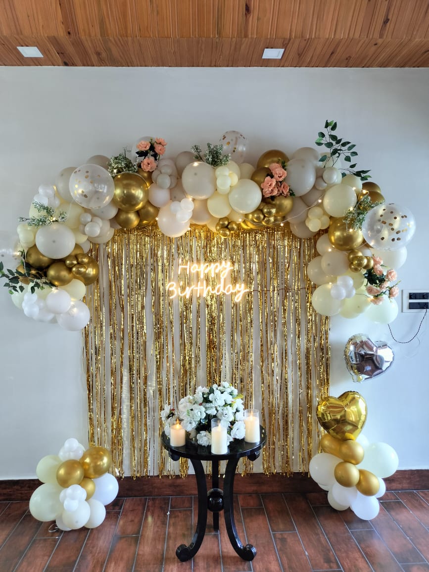 Elegant White & Gold Floral Birthday Arch