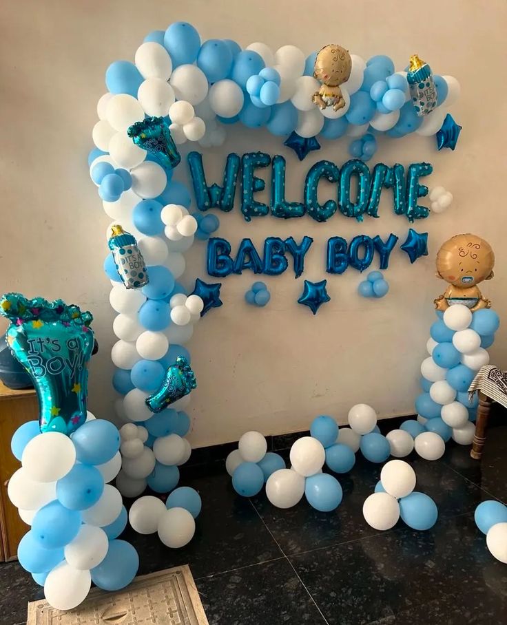 Blue & White 'Welcome Baby Boy' Wall Arch