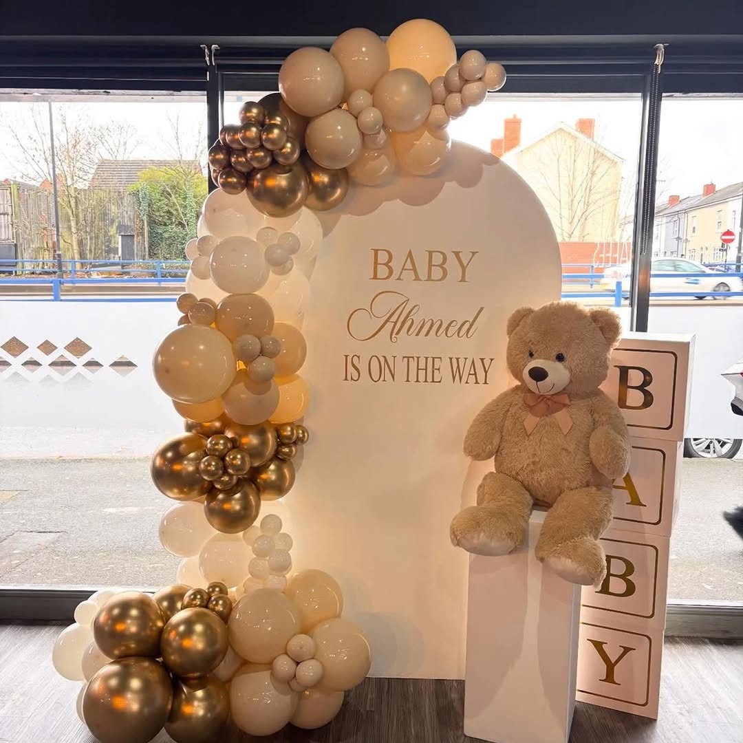 'Baby Is On The Way' Nude & Gold Luxury Arch