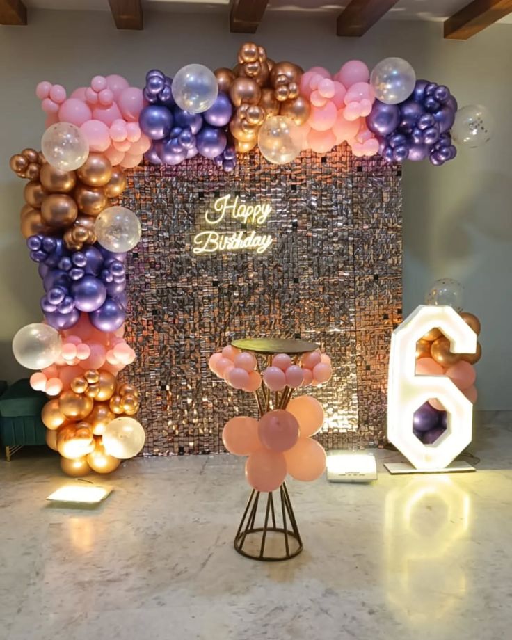 Rose Gold Sequin Wall 6th Birthday
