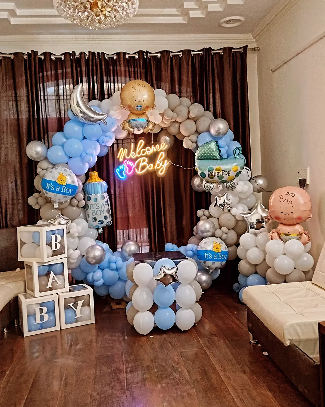 Blue & Grey Ring Arch with Baby Foils & BABY Blocks