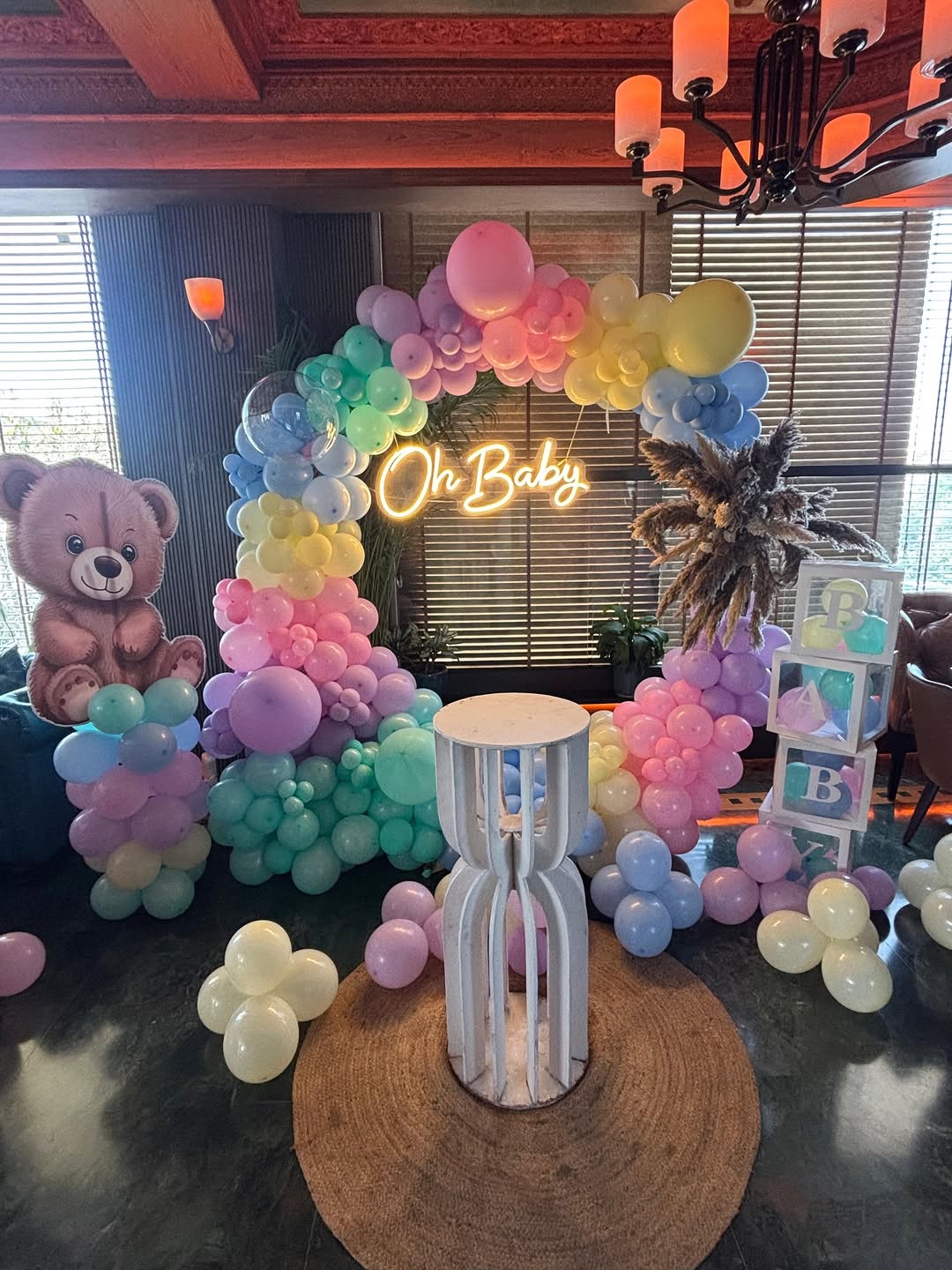 'Oh Baby' Pastel Rainbow Ring Teddy Setup
