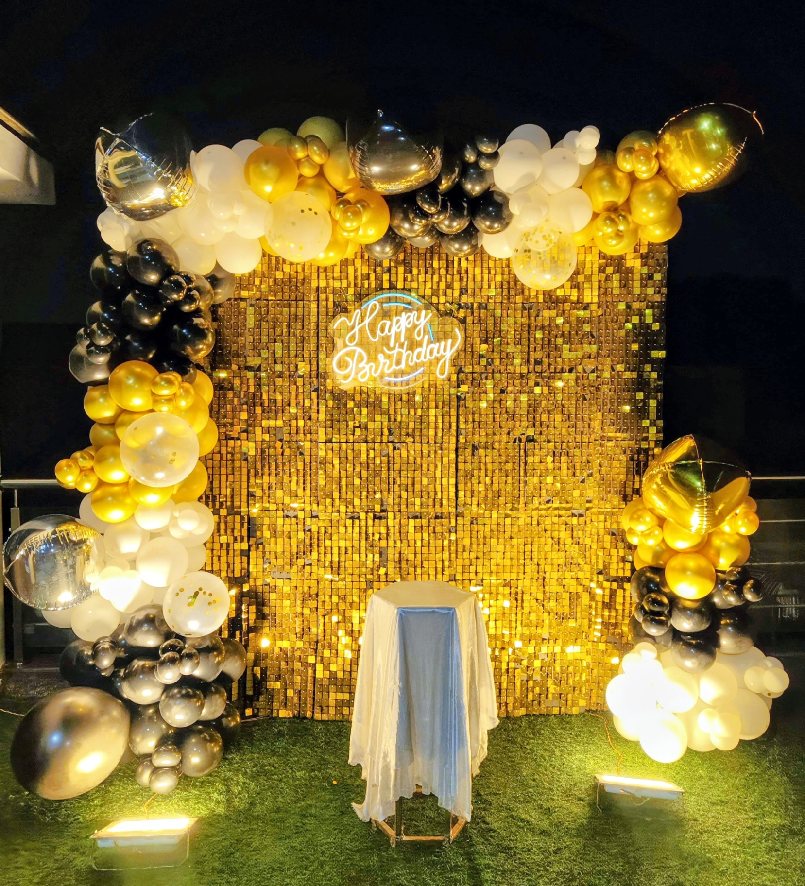 Outdoor Gold Sequin Black & White Birthday