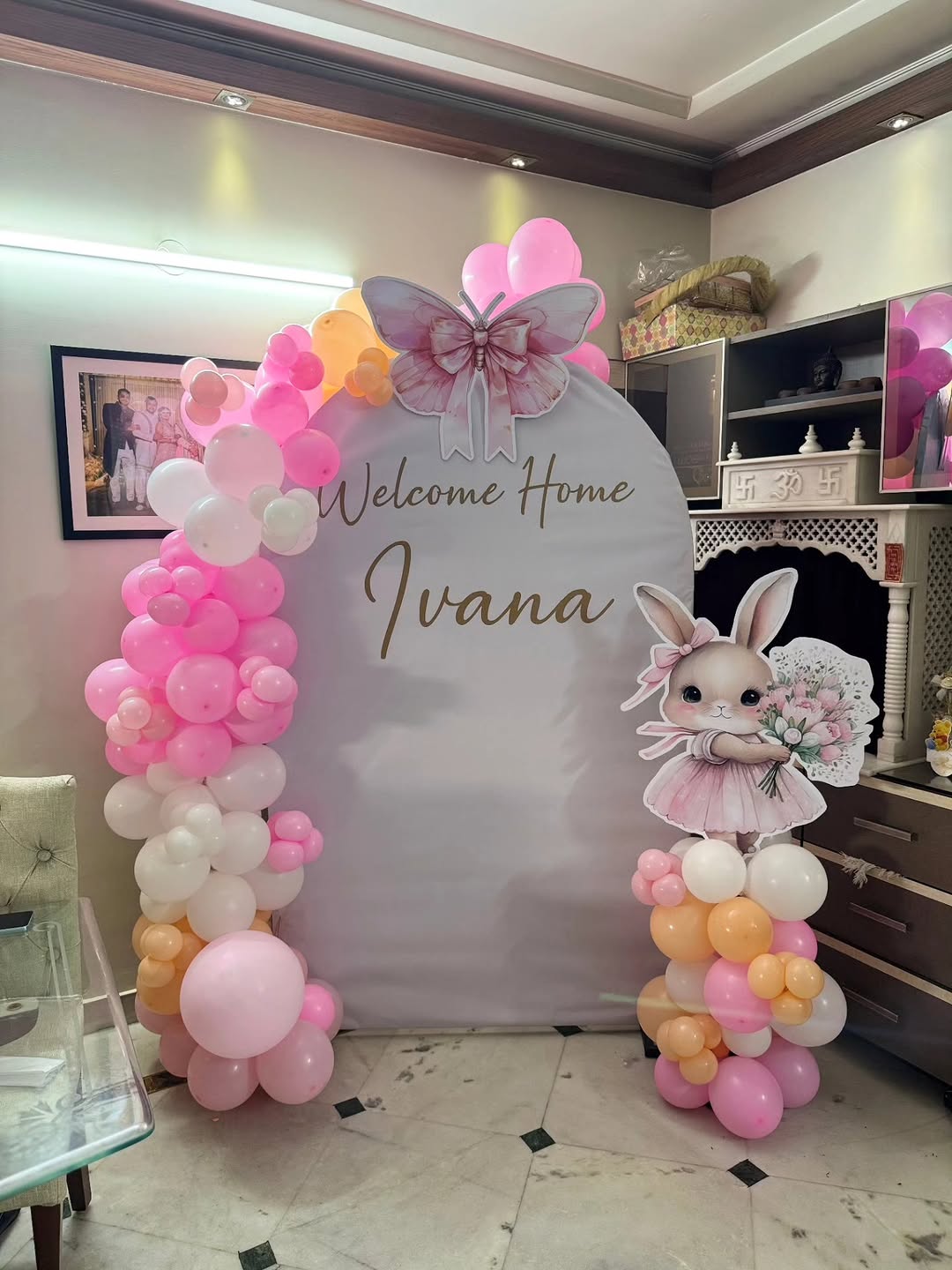 'Welcome Home' Personalised Pink Butterfly & Bunny Arch