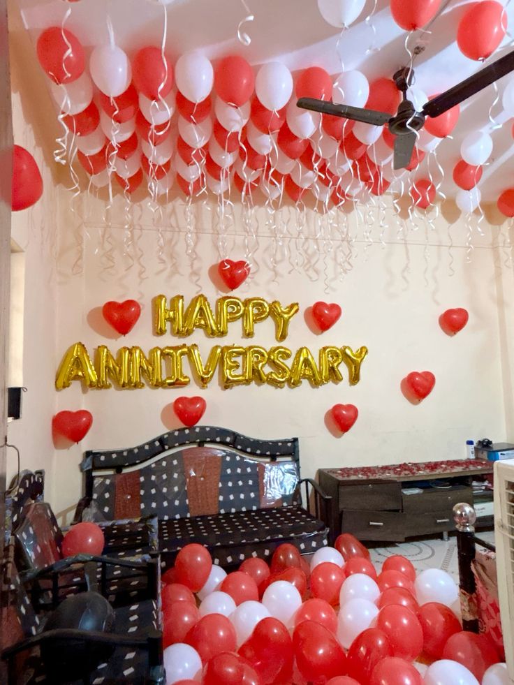 Red & White Ceiling Balloon Bedroom Surprise
