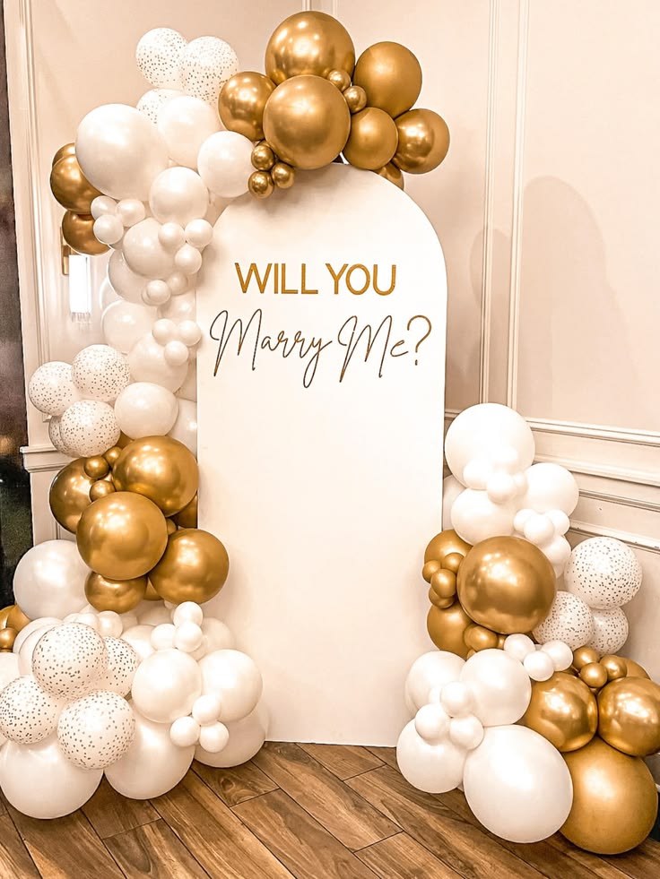 White & Gold 'Will You Marry Me?' Arch Proposal