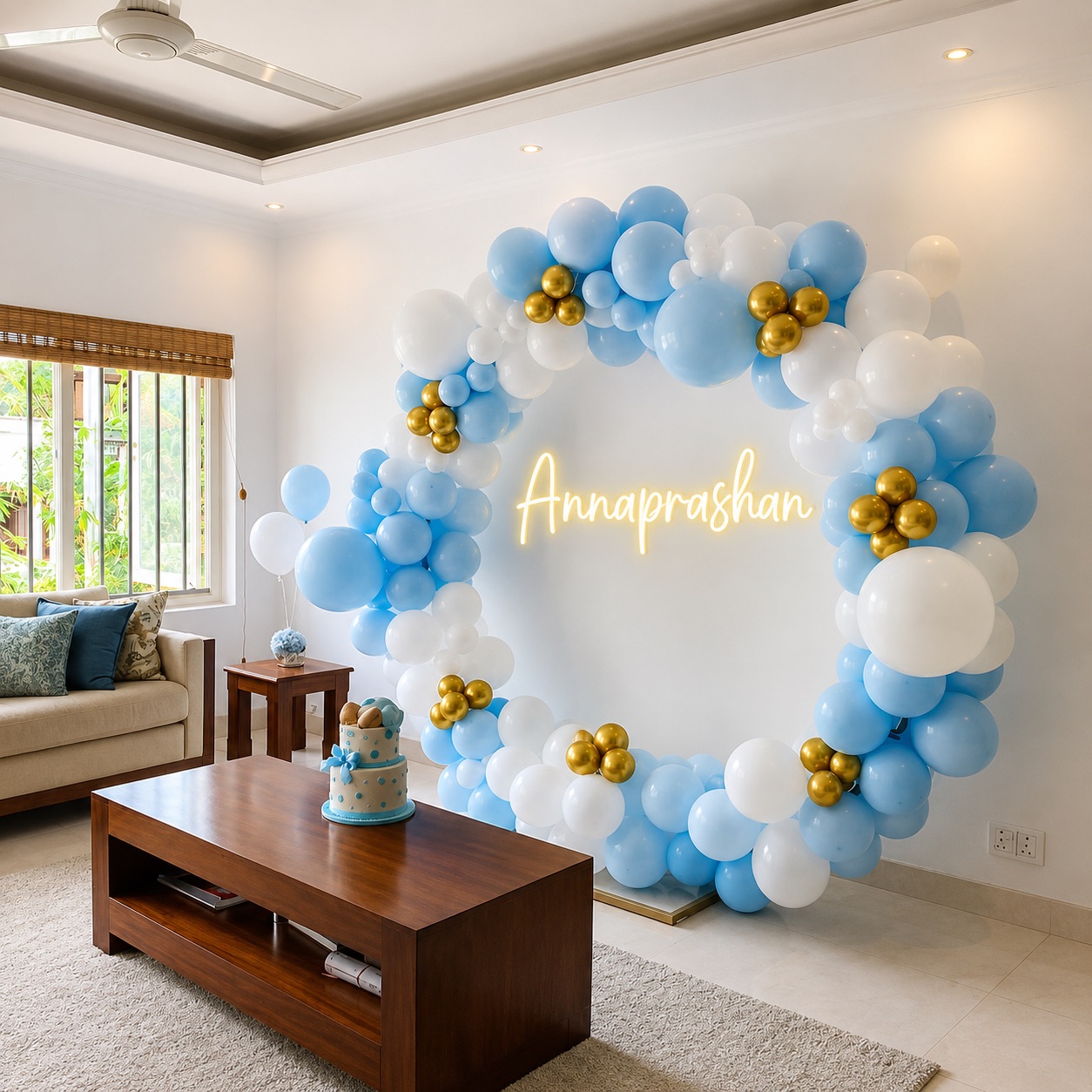 Baby Blue, White & Gold 'Annaprashan' Ring Backdrop