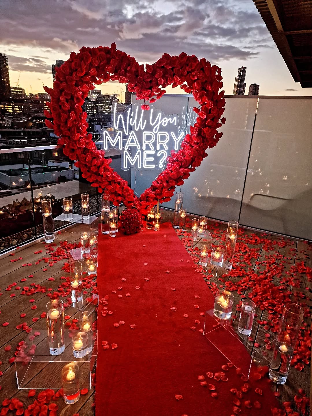 Rooftop Red Rose Heart & Carpet Proposal
