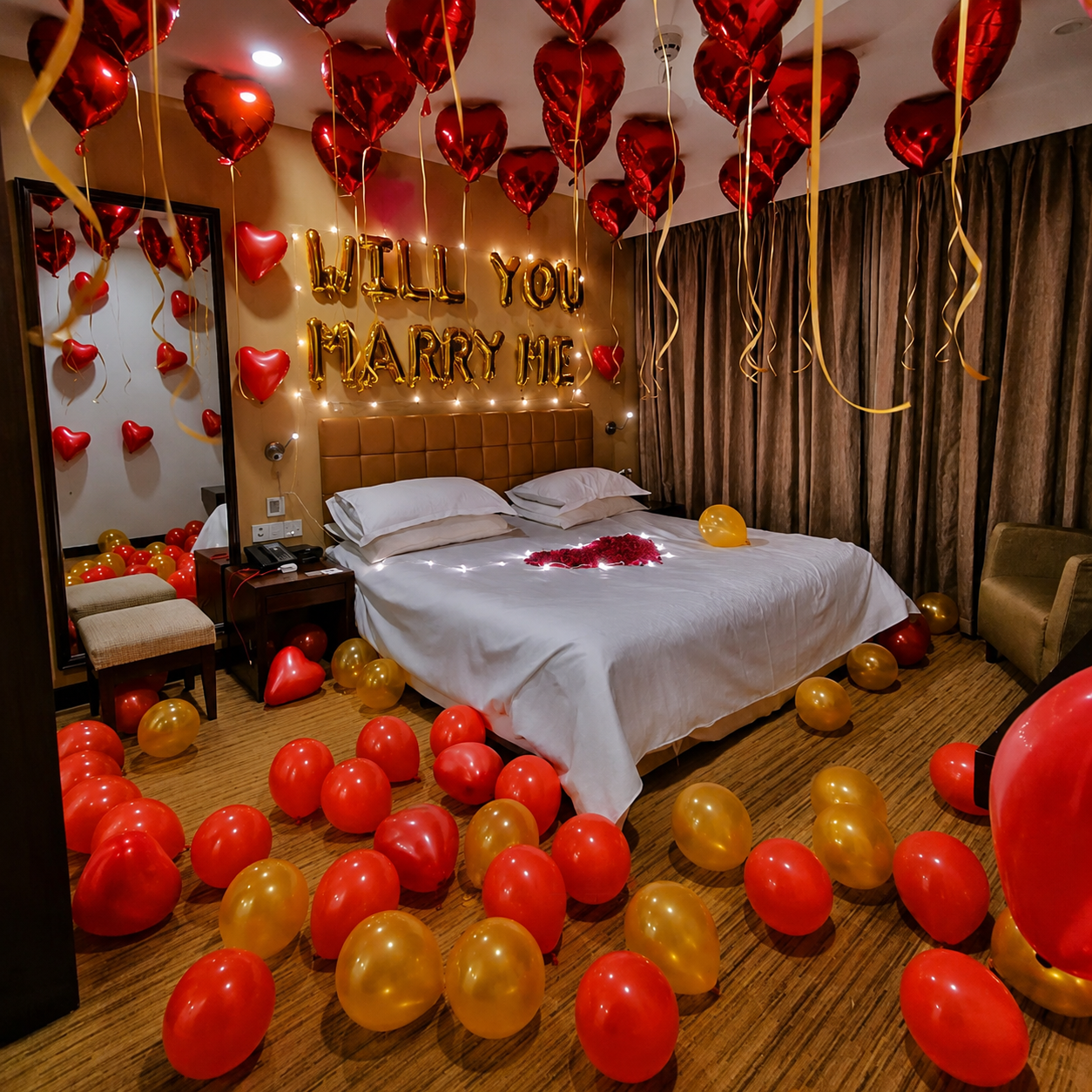 'Will You Marry Me' Gold & Red Heart Room