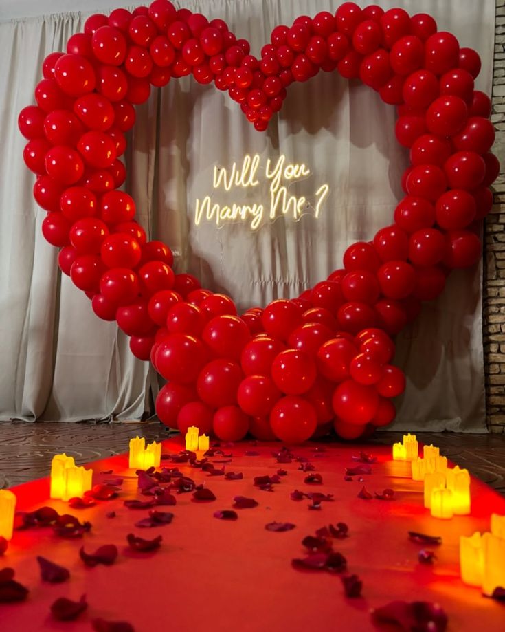 Red Balloon Heart Arch with Neon & Candle Aisle