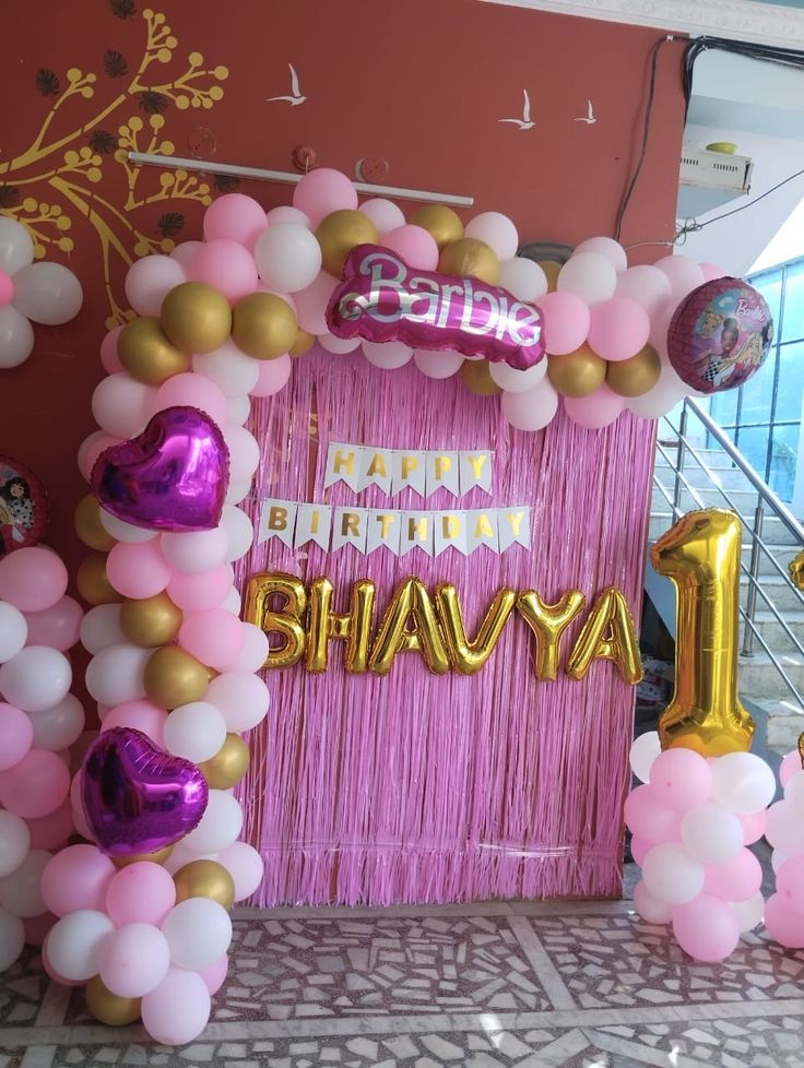 Barbie Bhavya Pink & Gold 1st Birthday Arch