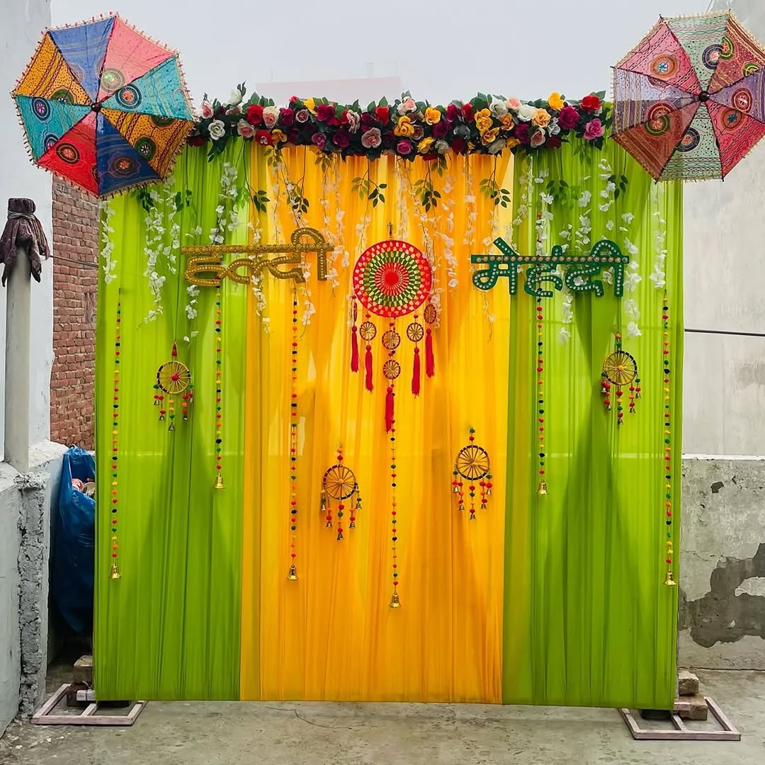Green & Yellow Umbrella Mehendi Panel