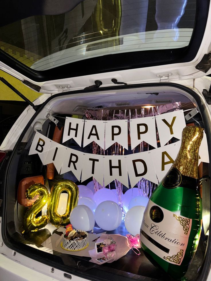 White Banner LED Balloon & Champagne Car Boot Decoration