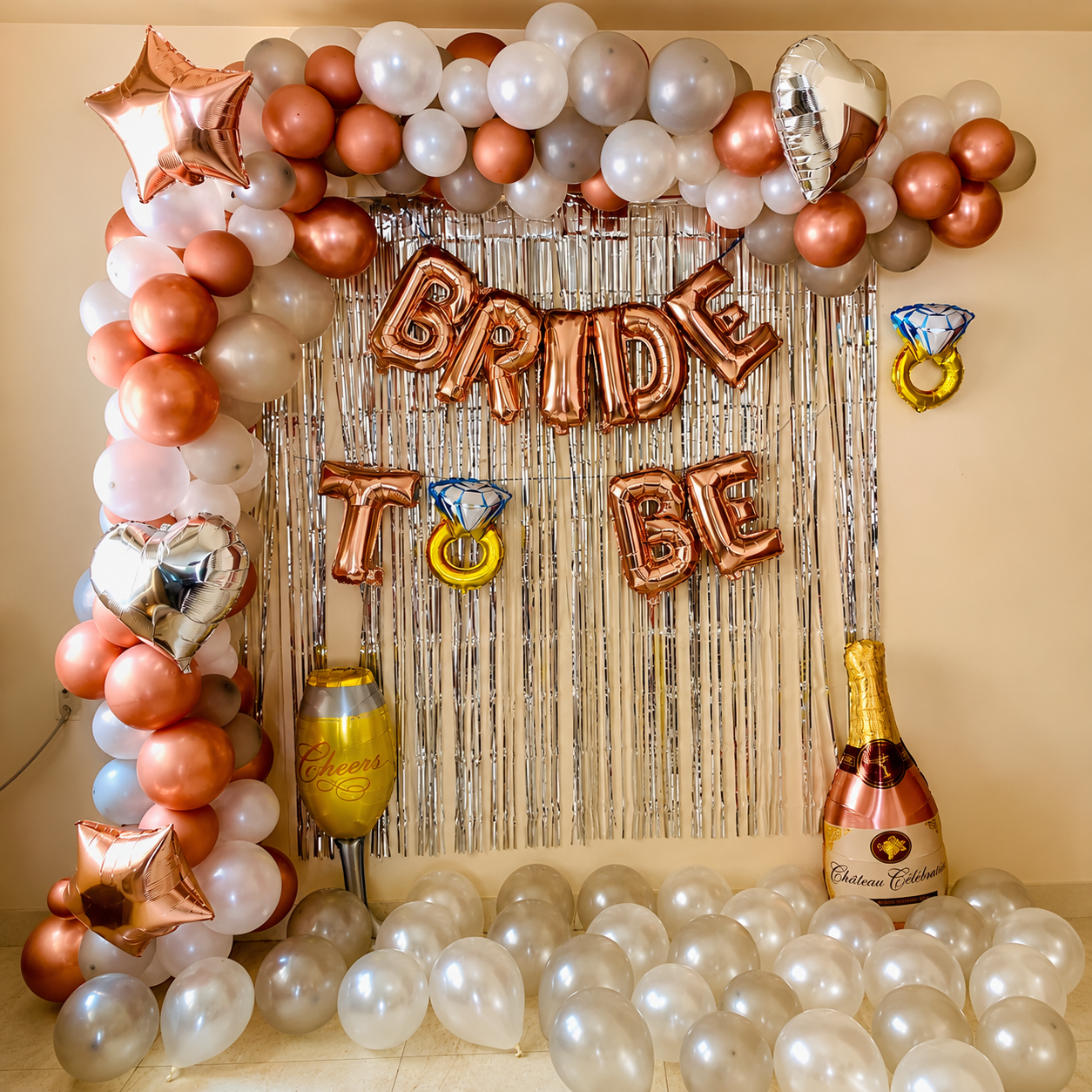Rose Gold & Silver Fringe 'BRIDE TO BE' Setup