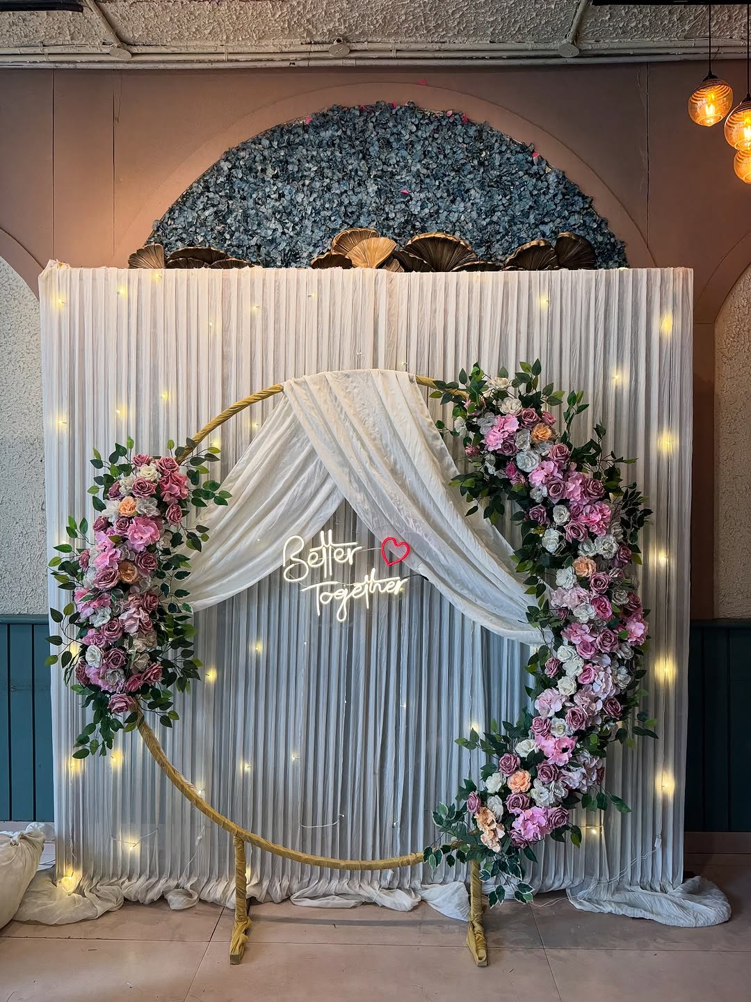 Blush Circle Drape Engagement Backdrop