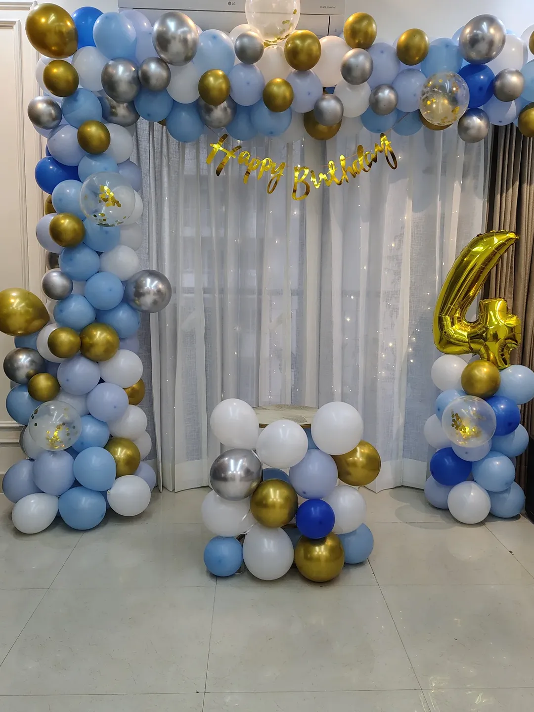 Royal Blue, Gold & Silver 4th Birthday Arch