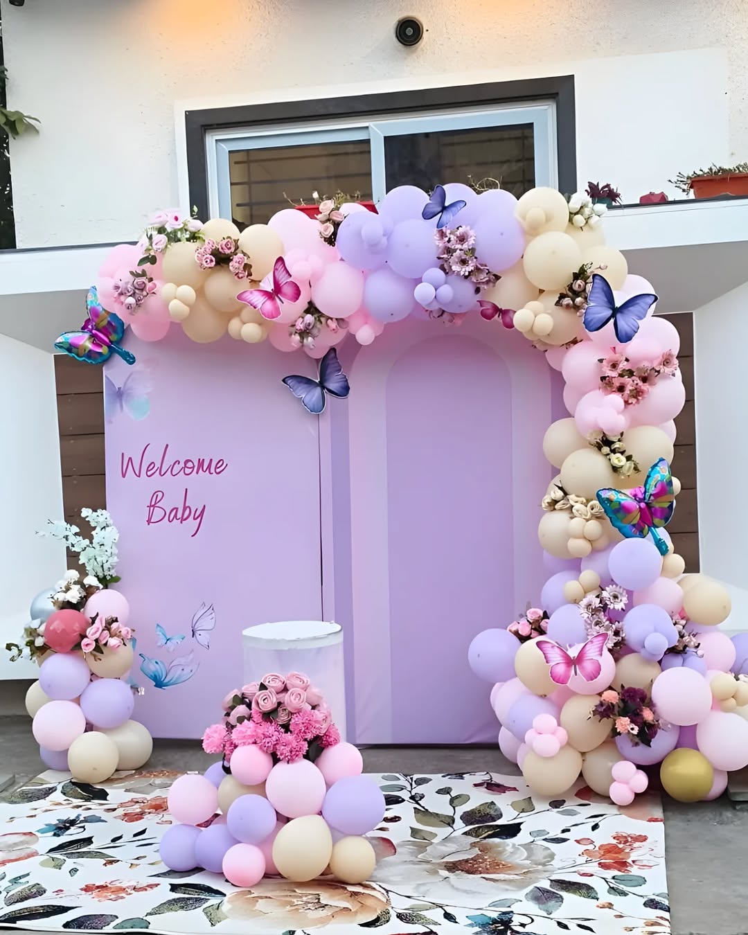 'Welcome Baby' Pastel Purple Butterfly Outdoor Arch
