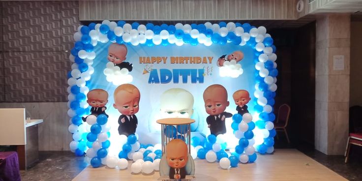 Boss Baby Adith Blue & White Stage Backdrop