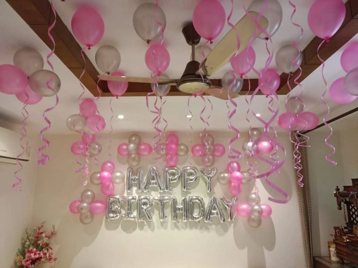 Pink & Silver Ceiling Balloon Room Surprise
