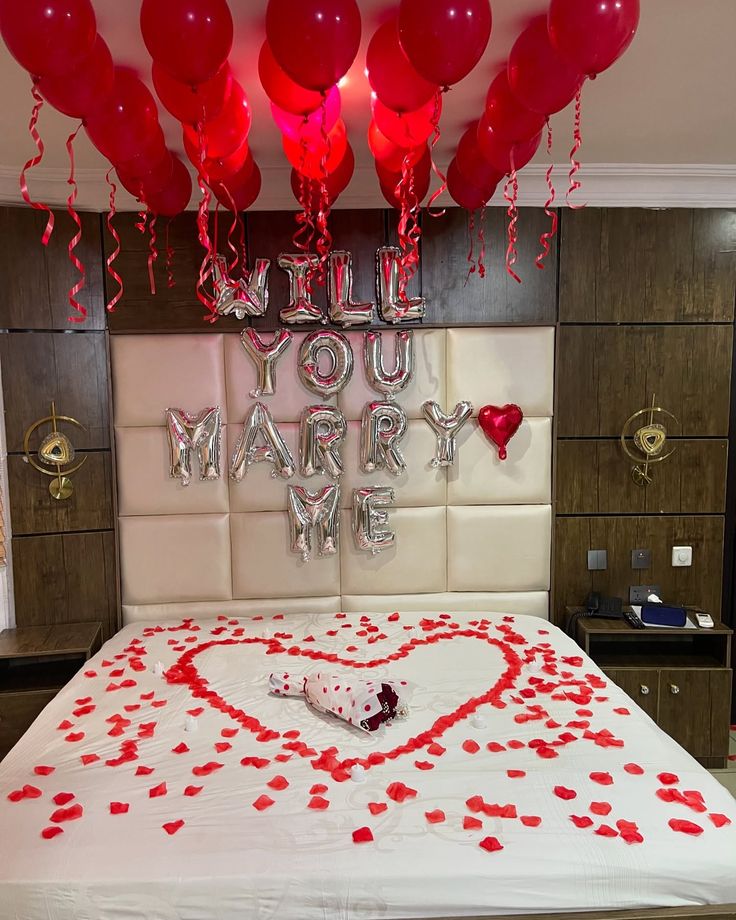 Silver 'Will You Marry Me' Foil & Red Ceiling Room