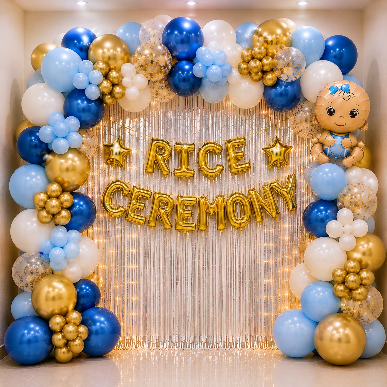 Royal Blue & Gold Confetti 'Rice Ceremony' Arch