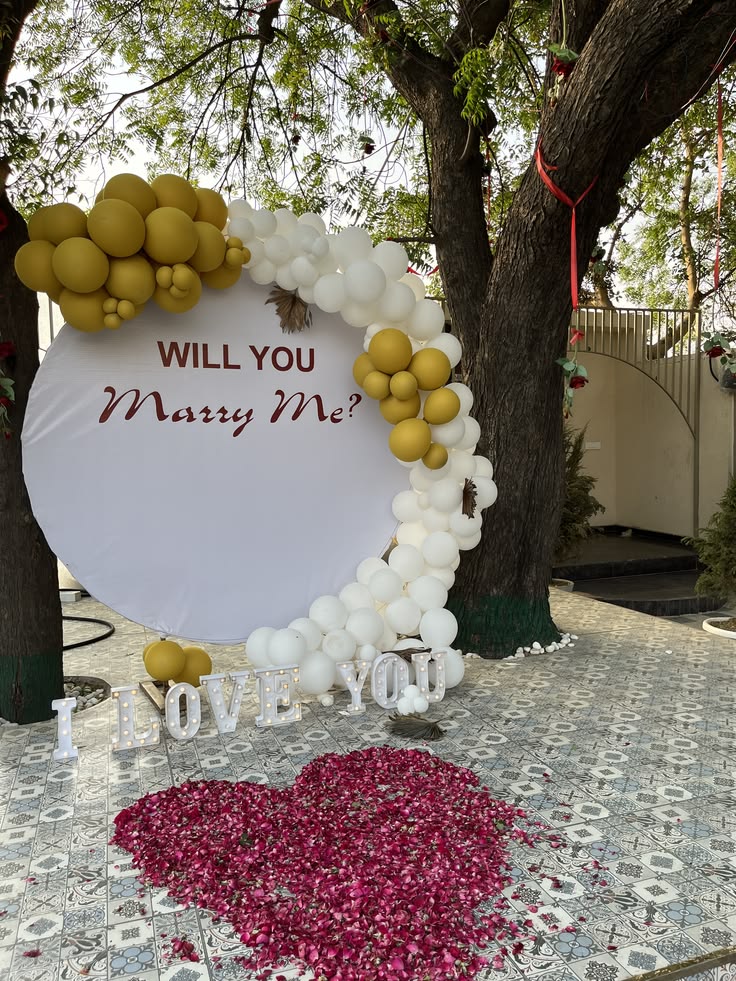 White & Mustard Round Board with 'I LOVE YOU' Marquee
