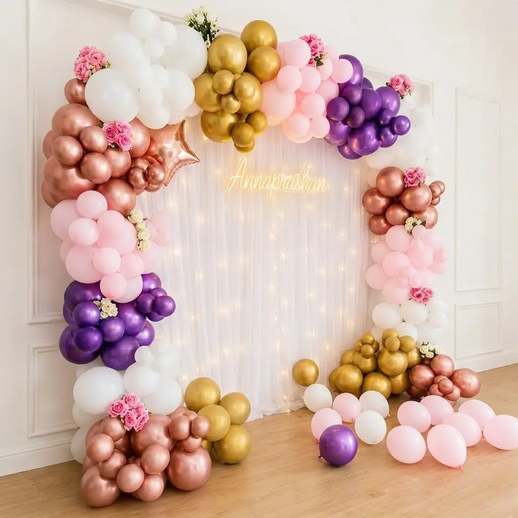 Pink, Purple & Rose-Gold 'Annaprashan' Neon Arch