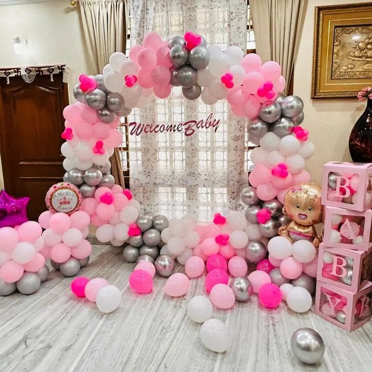 Pink & Chrome Silver 'Welcome Baby' Ring Setup