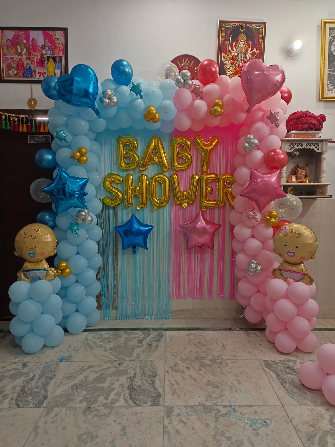 Pink & Blue 'Baby Shower' Foil Home Setup