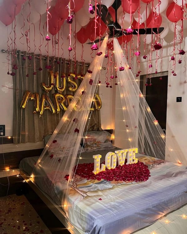 Just Married LOVE Marquee Canopy Room
