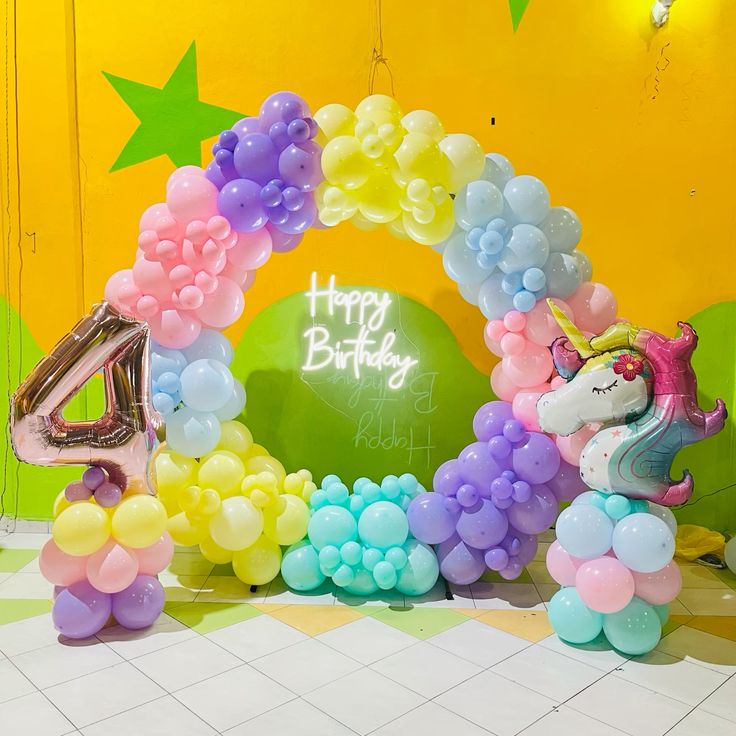Pastel Unicorn Rainbow 4th Birthday Arch