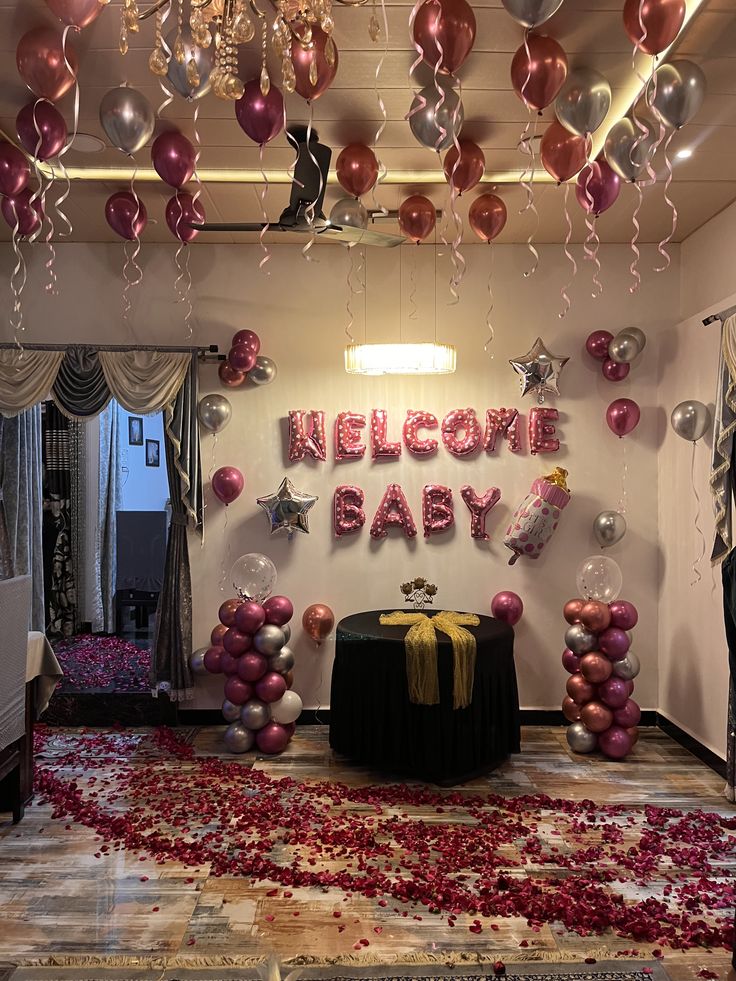 Rose Gold Ceiling 'Welcome Baby' Room Decor