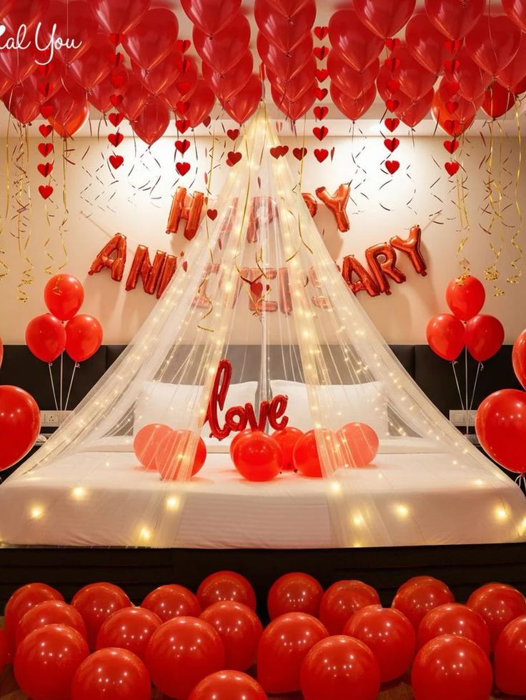 Red HAPPY ANNIVERSARY Tent Canopy with Heart Ceiling