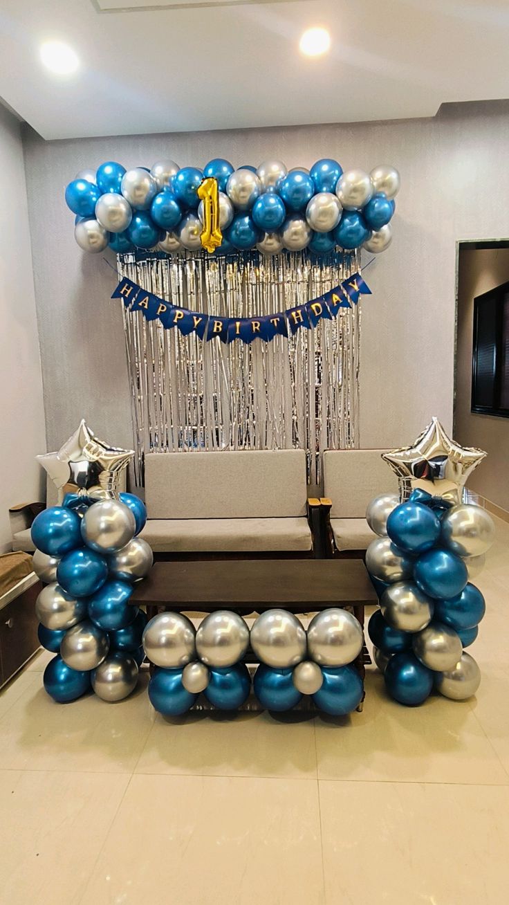 Blue & Silver Chrome 1st Birthday Home Decor