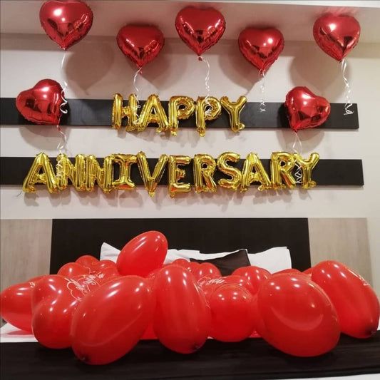Red Foil Hearts Bedroom Anniversary Surprise