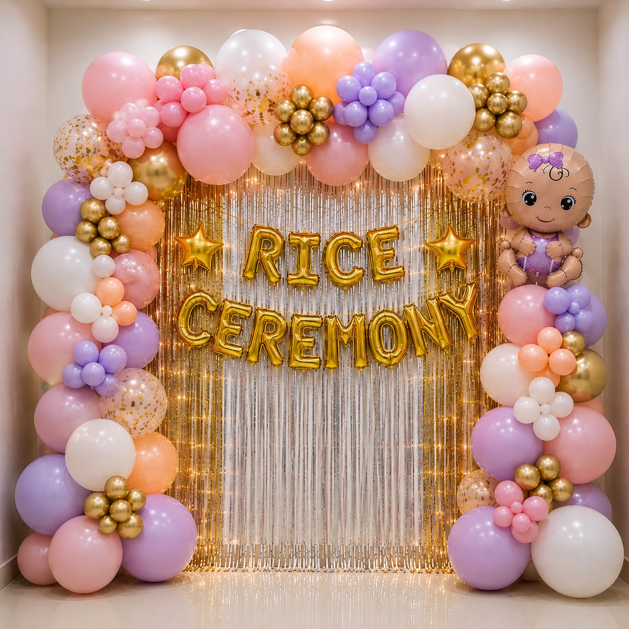Pink, Lilac & Gold Confetti 'Rice Ceremony' Arch