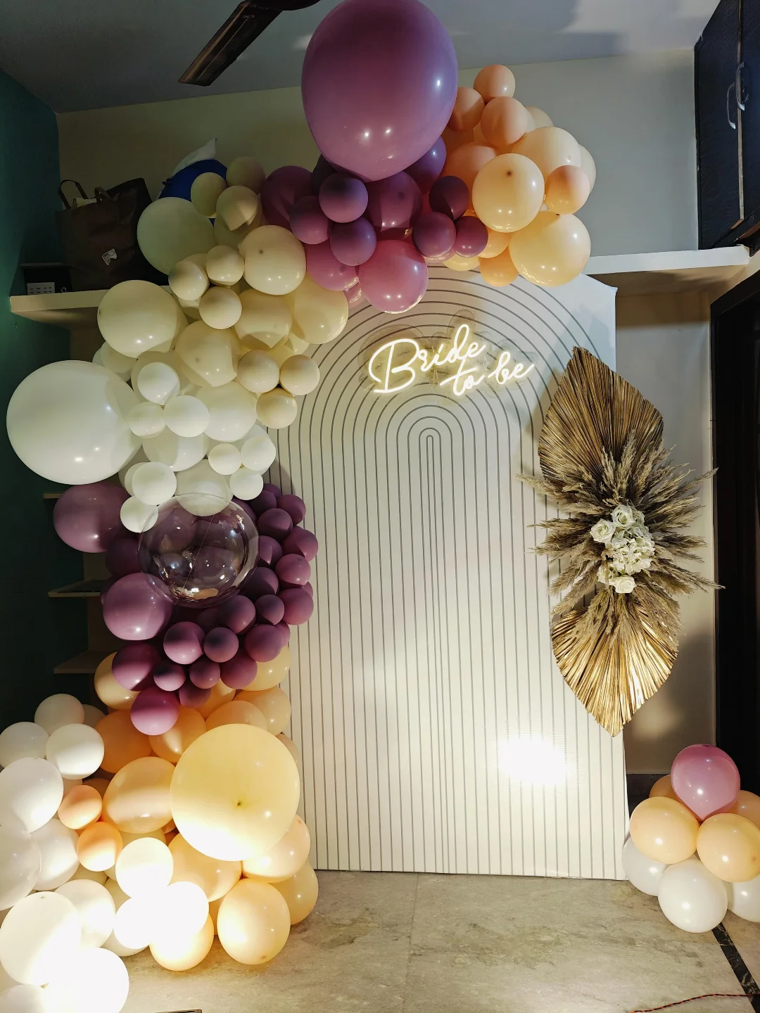 Boho Rainbow Arch Pampas Neon 'Bride To Be'