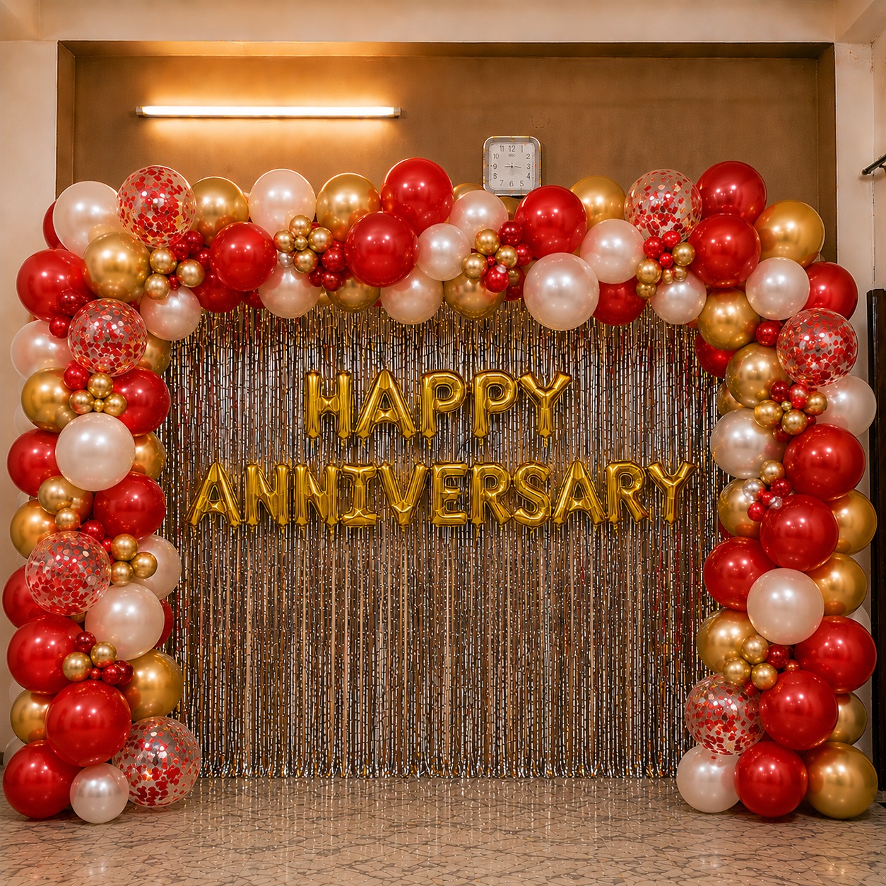 Red, White & Gold Chrome Full Anniversary Arch