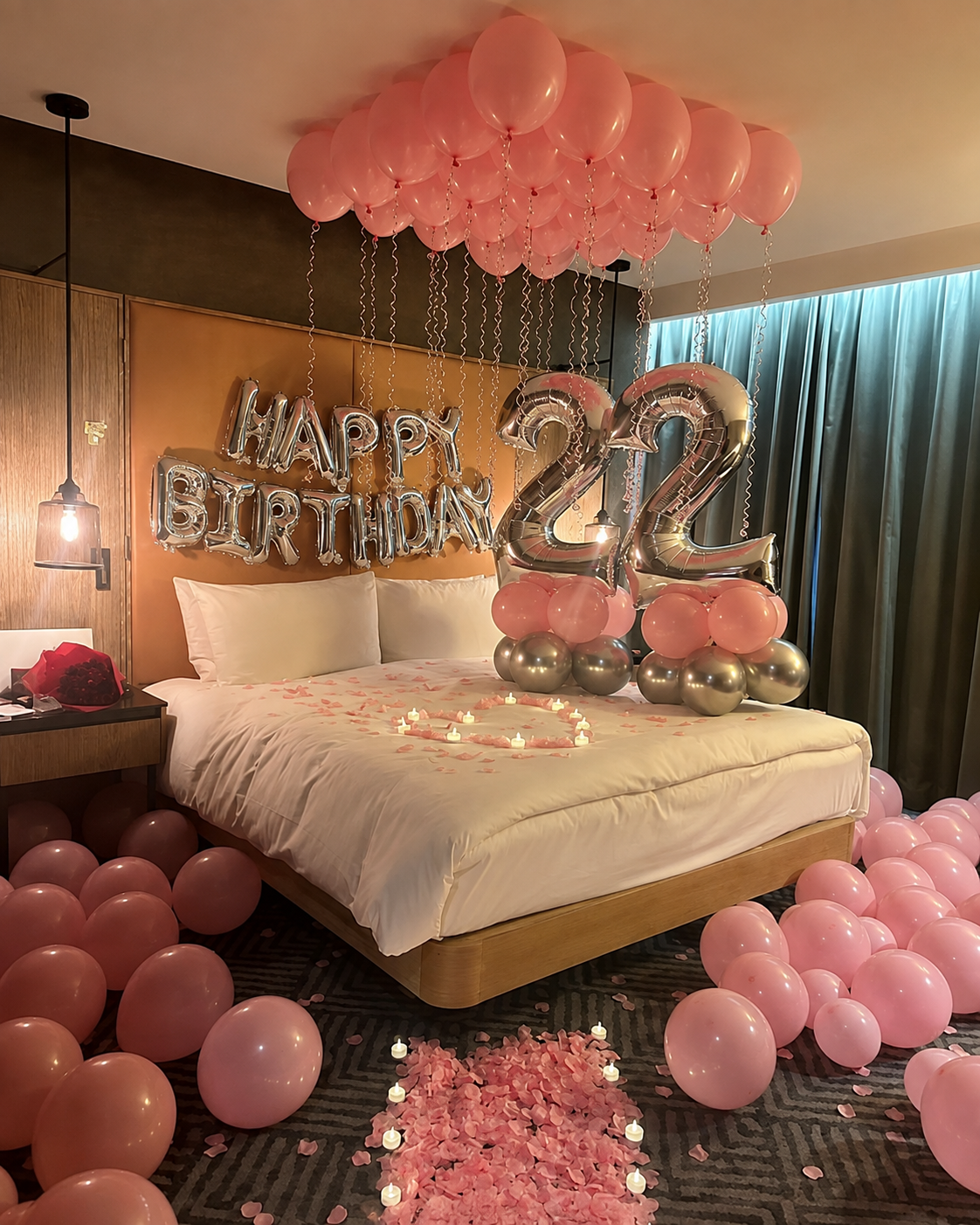 Peach Balloon Cloud & Silver Number Candle Room