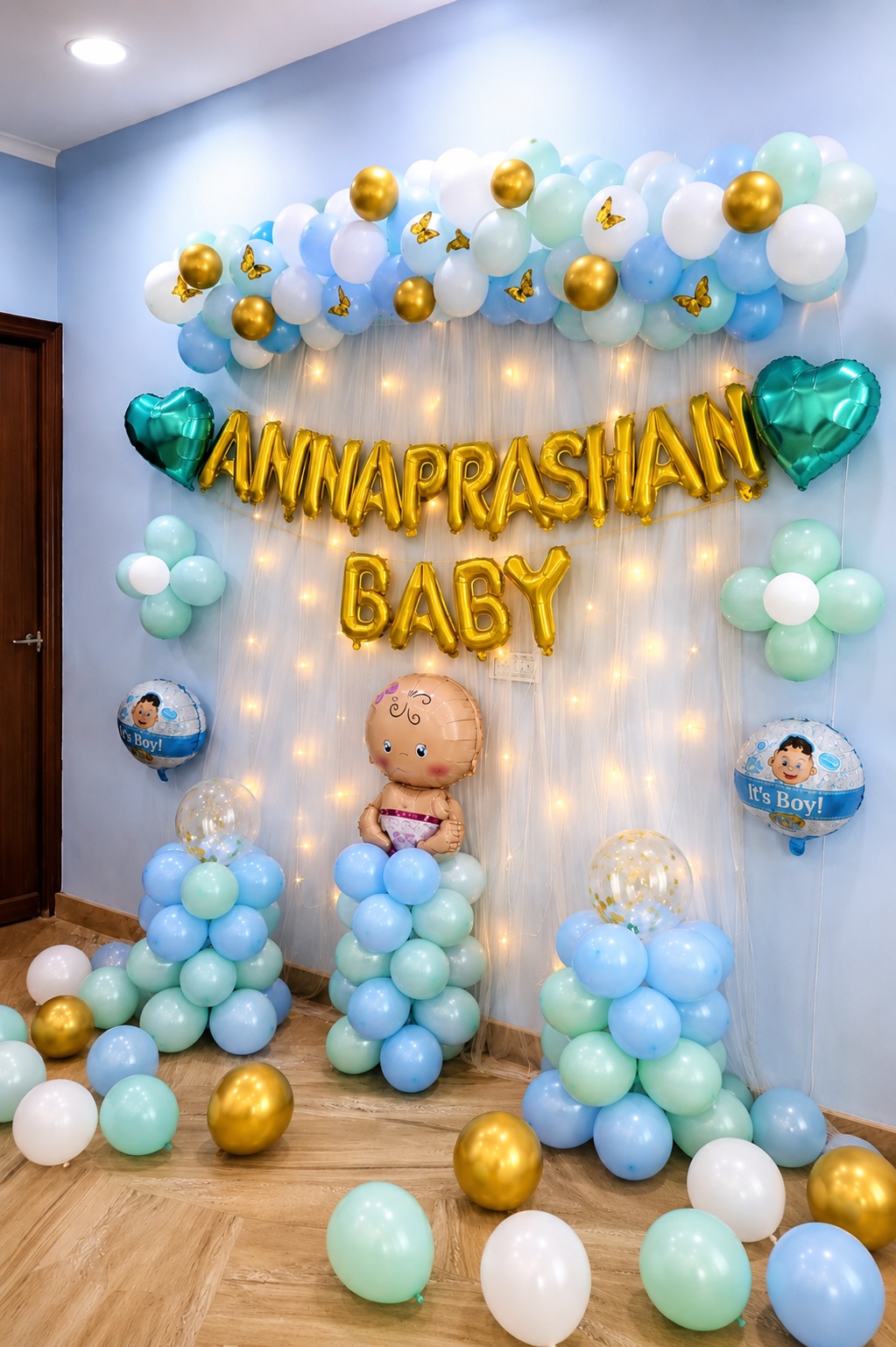 Blue, Mint & Gold 'Annaprashan Baby' Foil Setup