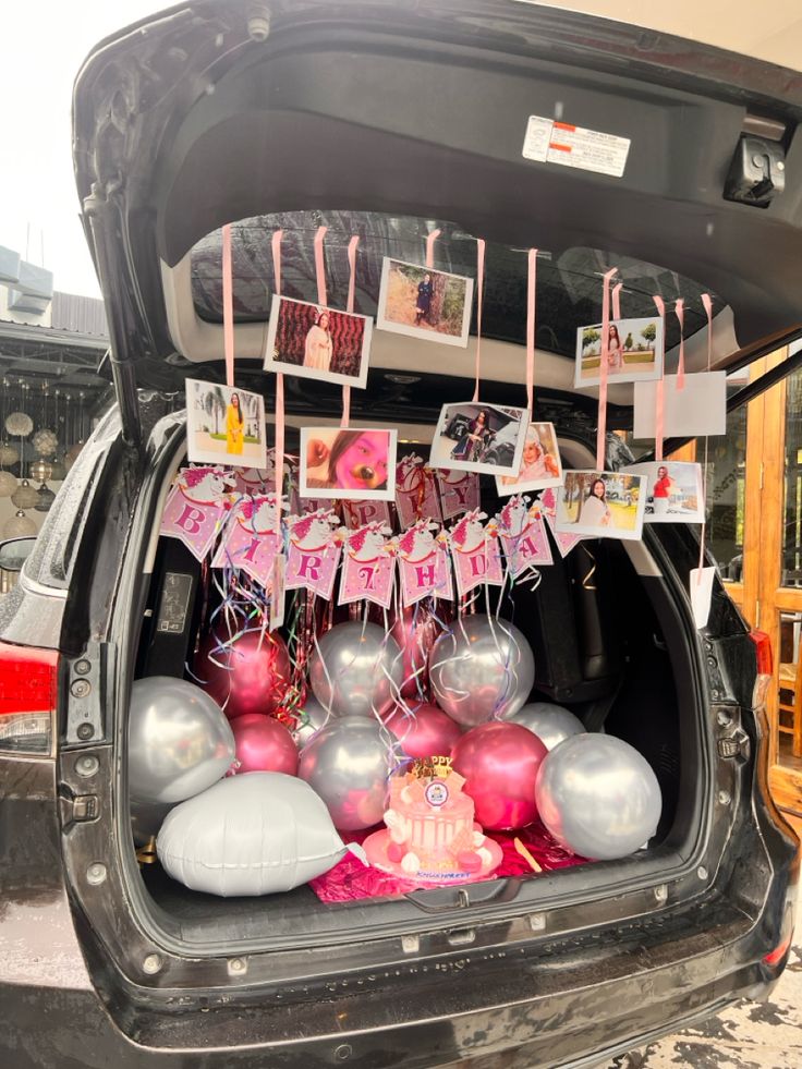 Pink & Silver Ribbon Photo Drop Car Boot Decoration