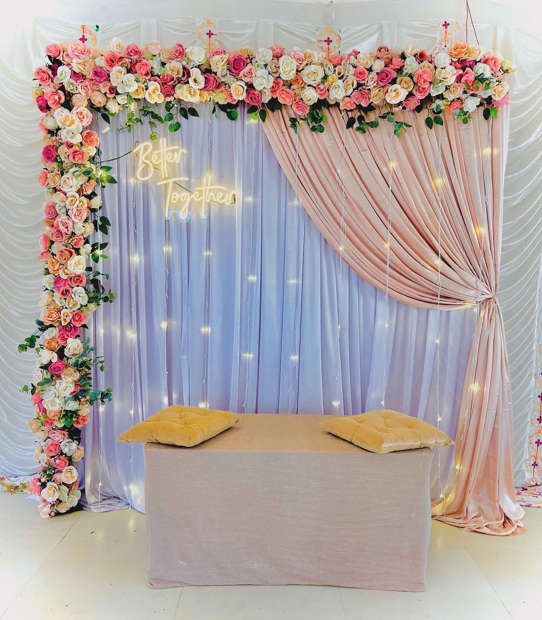 Peach Drape Rose Border Engagement Backdrop