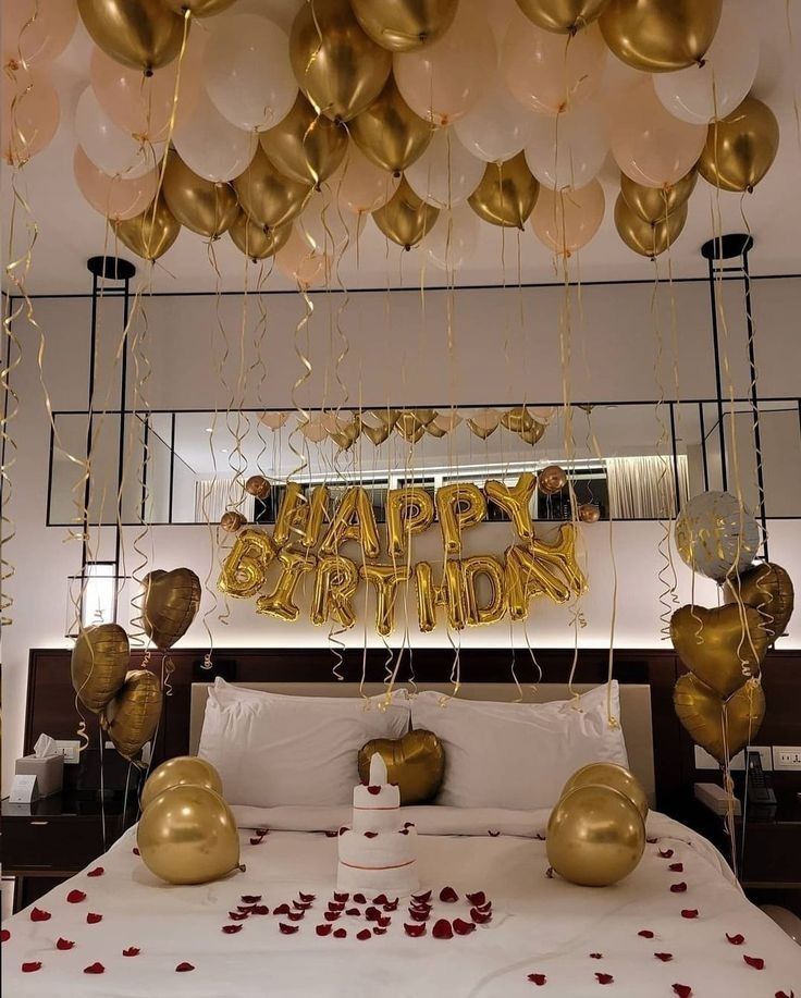 Golden 'Happy Birthday' Cake Surprise Room
